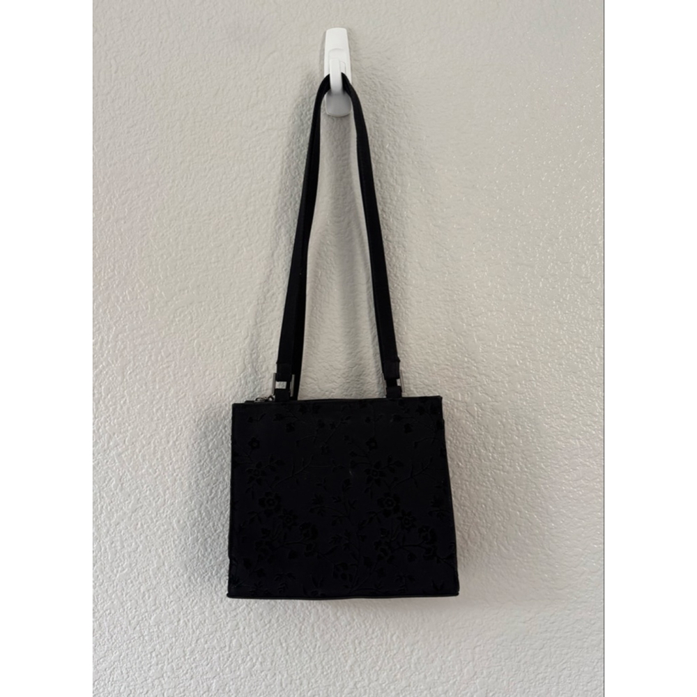 Black Flocked Velvet Floral Shoulder Bag Vintage Y2K Goth Coquette EUC Handbag - Picture 3 of 6